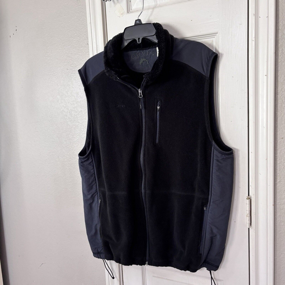 Orvis Men's XL Warm Black Fleece And Fur Lined Zip Vest 3 Pockets in Front - Picture 3 of 10